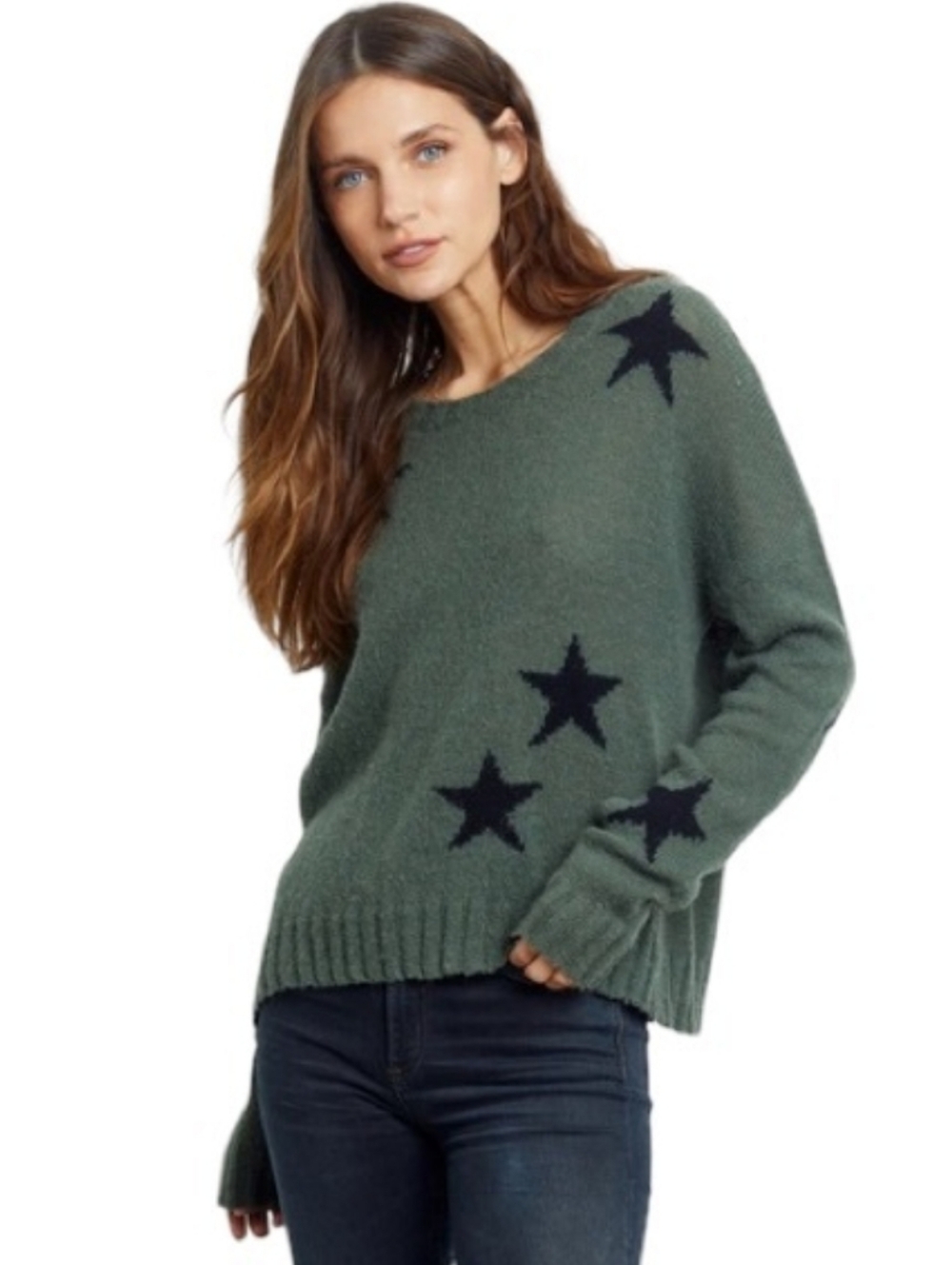 Rails Perci Olive Black Stars 100% Merino Wool Knit Sweater Oversized Size L